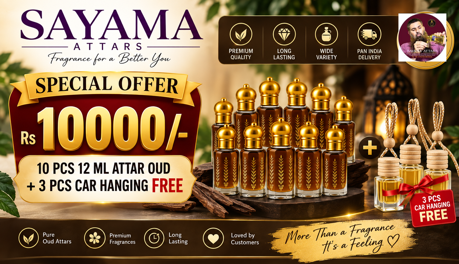 Special Offer  10 Pcs 12ml Oud Attar + 3 Pcs Car Hanging Free
